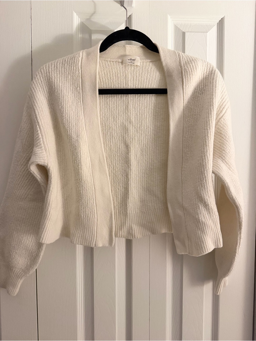Aritzia Wilfred Unwind Merino Wool Waist Cropped Cardigan - Light Birch XS